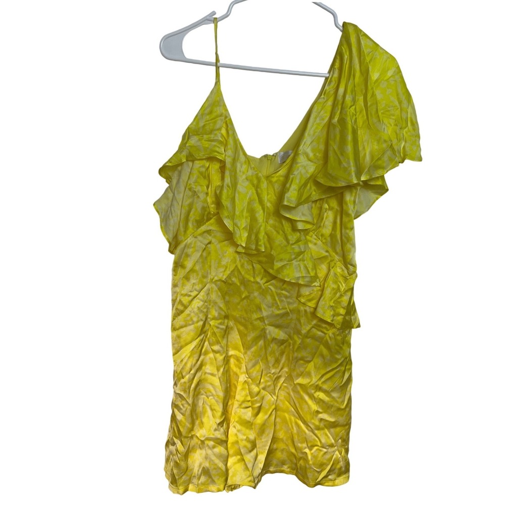 Corey Lynn Calter Anthropologie Yellow Floral Ruffle One Shoulder Romper M NWT